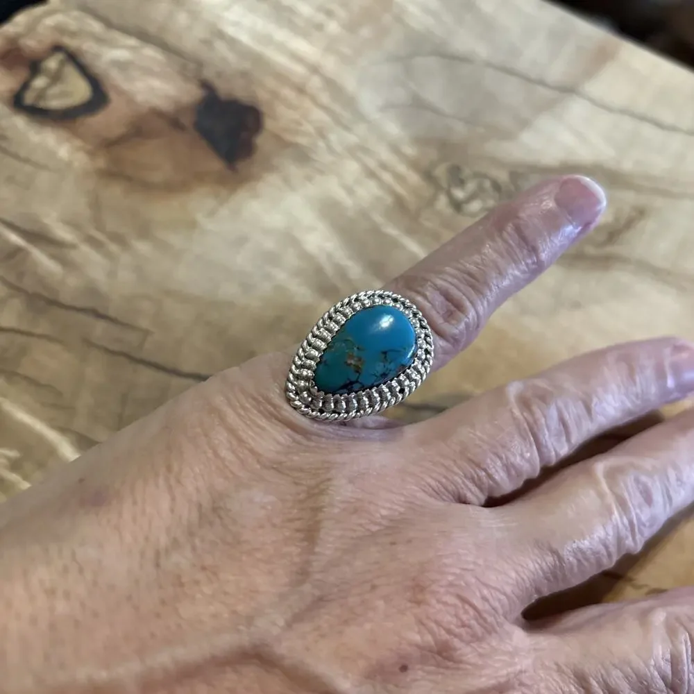 Native American Navajo Sterling Silver Ring w. Turquoise Setting: Size 5.5 - Picture 3 of 6